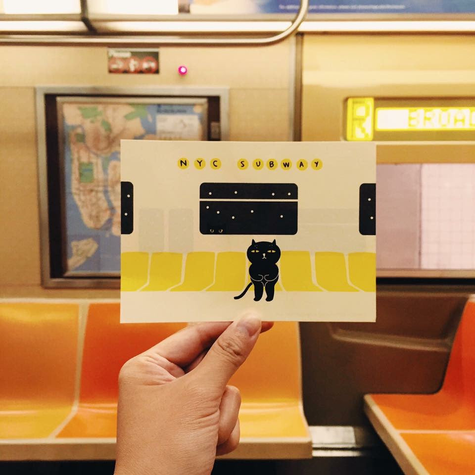 Bad Kitty in Subway Postcard|壞貓咪搭地鐵 明信片