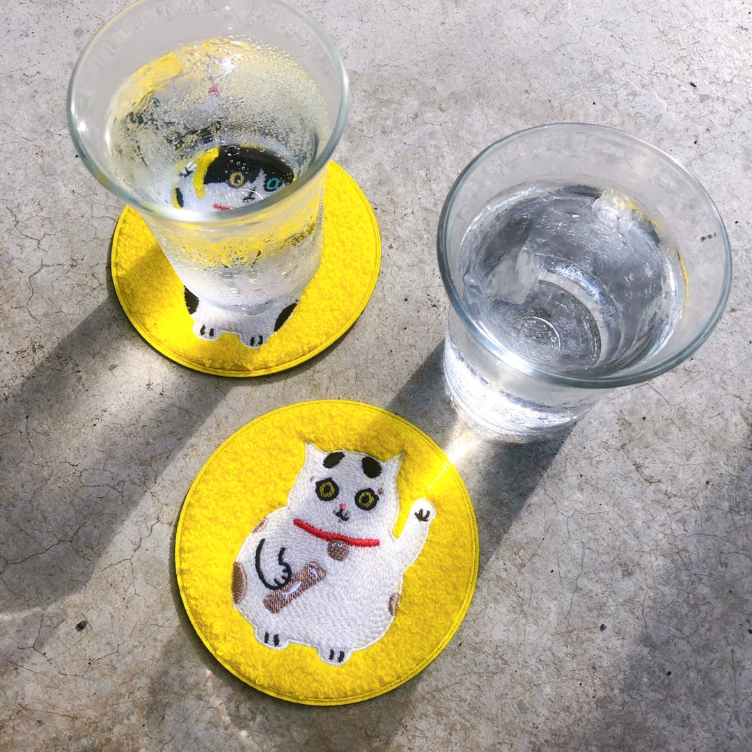 Lucky Cat Coaster (Set of 2)  | 招財貓黃黃杯墊（2入）